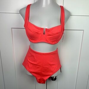 NWT Victorias Secret Swim Bikini Top 38D Boyshort Bottom XL Coral pink Ribbed